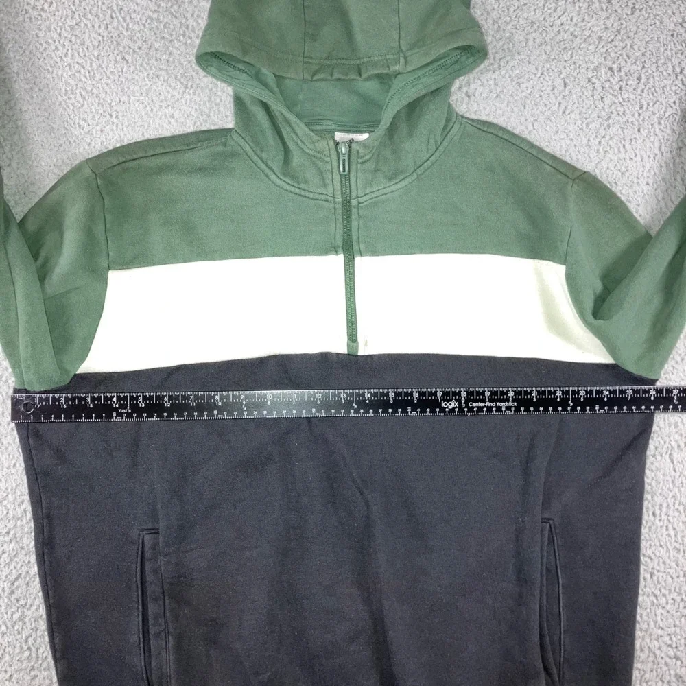 Adidas Hoodie Men L Green Black‎ White Colorblock Quarter Zip Fleece Sweatshirt
